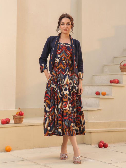 Women Ethnic Motifs Printed Pure Cotton Fit & Flare Midi Dress